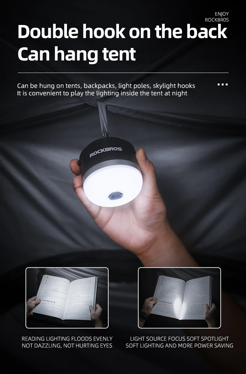 Cheap Goat Tents ROCKBROS Camping Light LED Type C Rechargeable 3600mAh Power Bank 5 Gears Magnetic Outdoor Tent Light Portable Emergency Light   